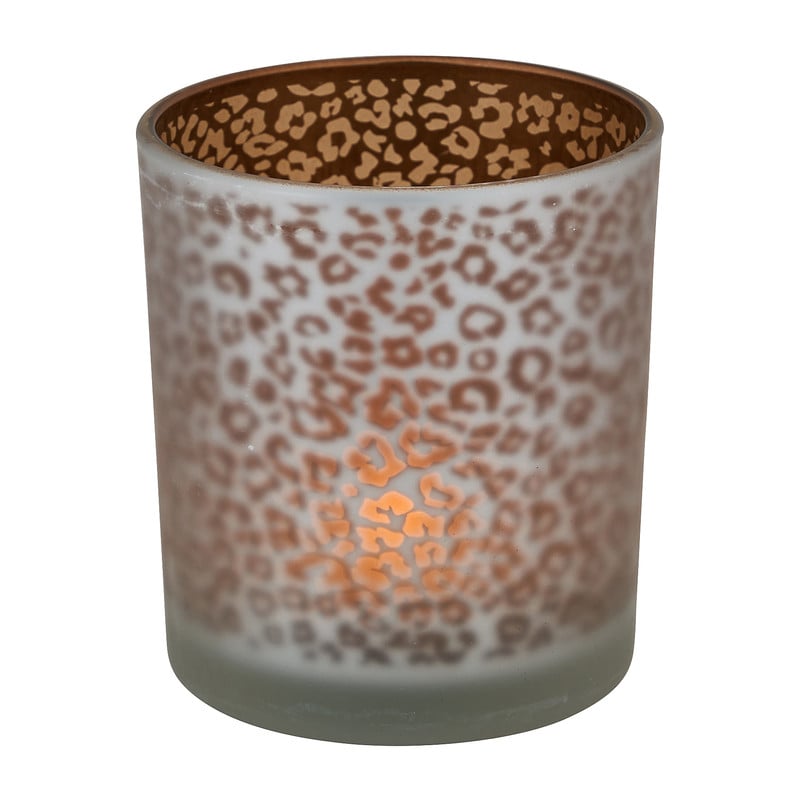 Theelichthouder luipaard - zilver/bruin - ⌀7x8 cm 