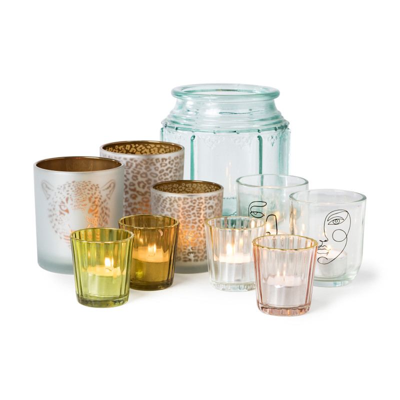 Theelichthouder luipaard - zilver/bruin - ⌀7x8 cm 