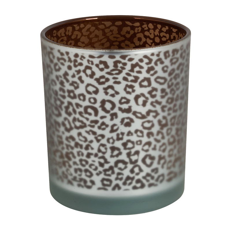 Maxilichthouder luipaard - zilver/bruin - Ø8.8x10 cm