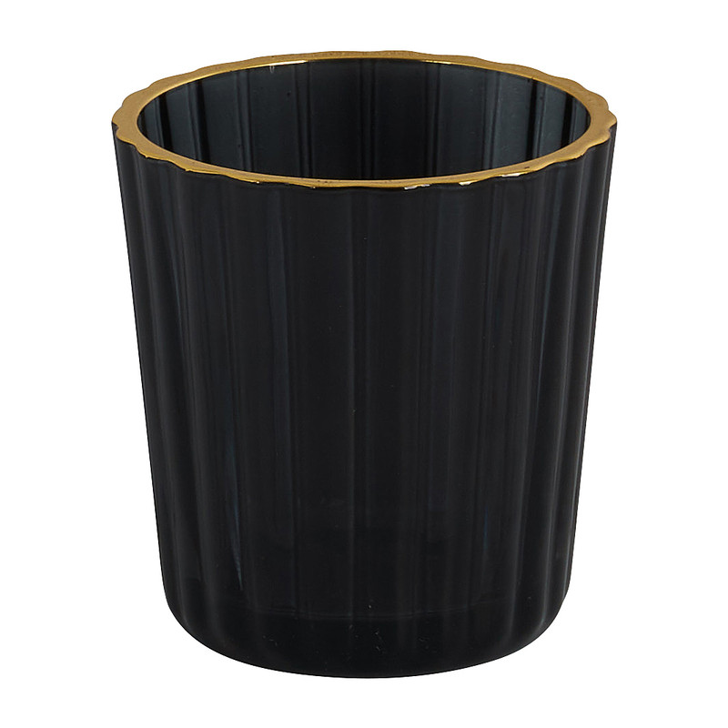 Theelichthouder ribbel - goud/grijs - 5.5x5.5x6 cm