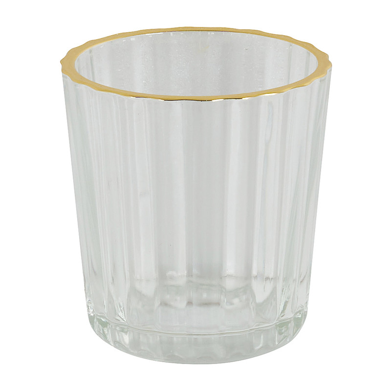 Theelichthouder ribbel - goud/transparant - 5.5x5.5x6 cm