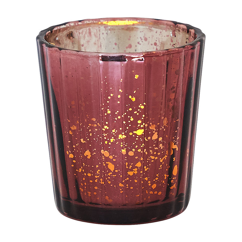 Theelichthouder ribbel - rood/goud - 5.5x5.5x6 cm