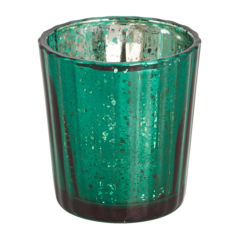 Theelichthouder ribbel - groen/goud - 5.5x5.5x6 cm