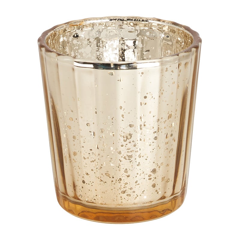 Theelichthouder ribbel - goud/goud - 5.5x5.5x6 cm