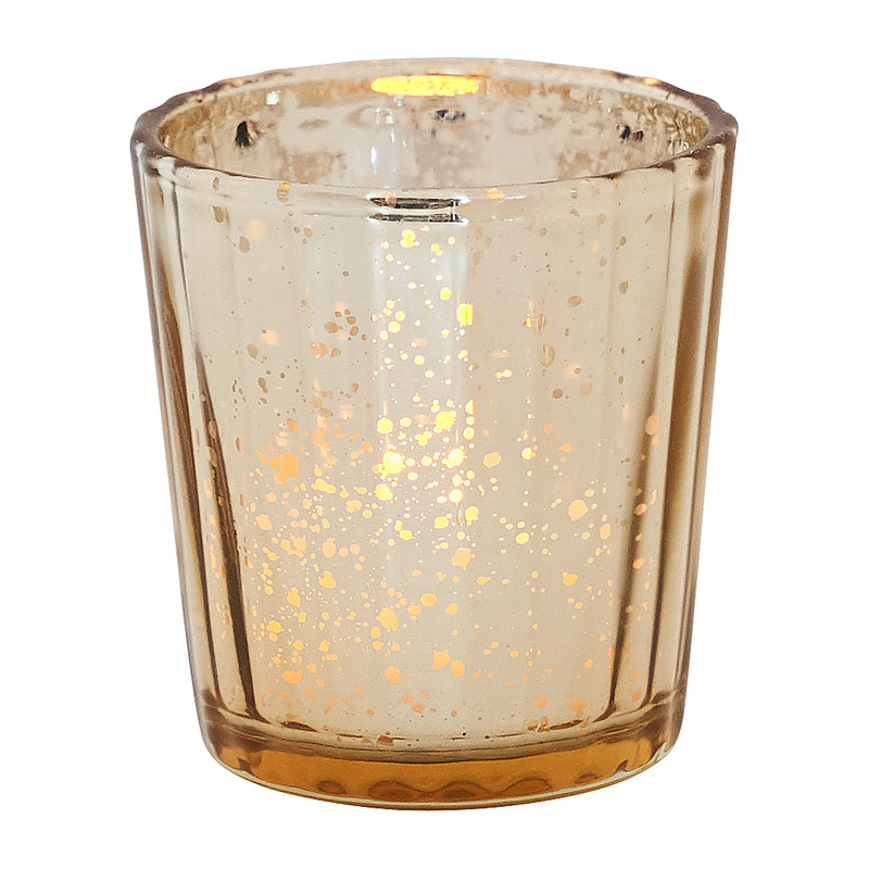 Theelichthouder ribbel - goud/goud - 5.5x5.5x6 cm