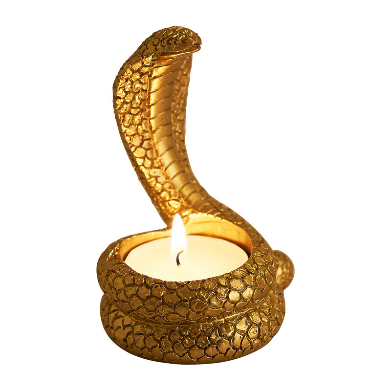 Theelichthouder slang - goud - 7.7x6.5x9.3 cm 