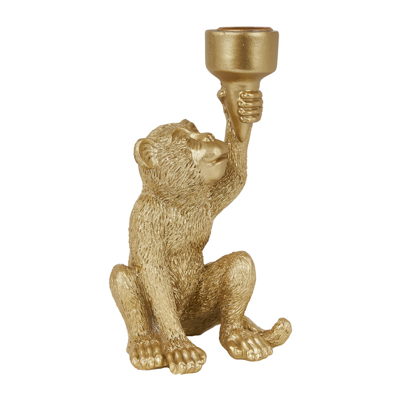 Kandelaar aap - goud - 9x8x17.5 cm 
