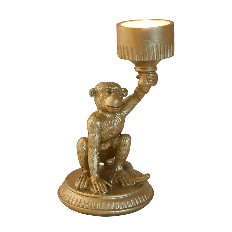 Theelichthouder aap - goud - 9.5x9.5x16 cm 