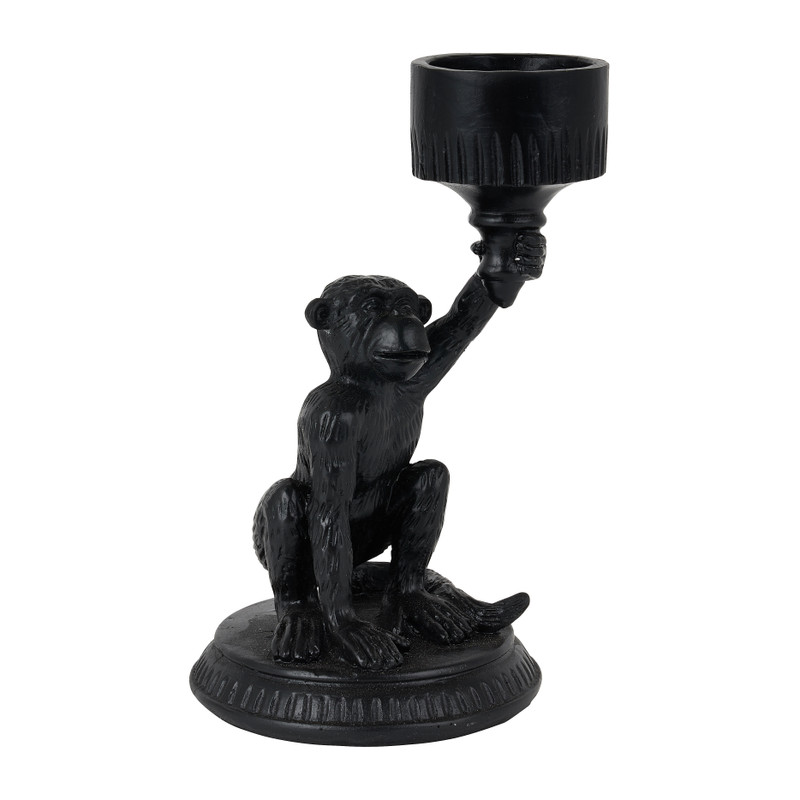 Theelichthouder aap - zwart - 9.5x9.5x16 cm 