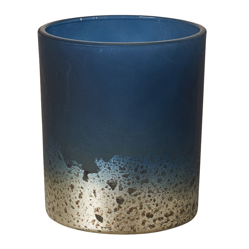 Theelichthouder klein - blauw - 8,8x8,8x10 cm