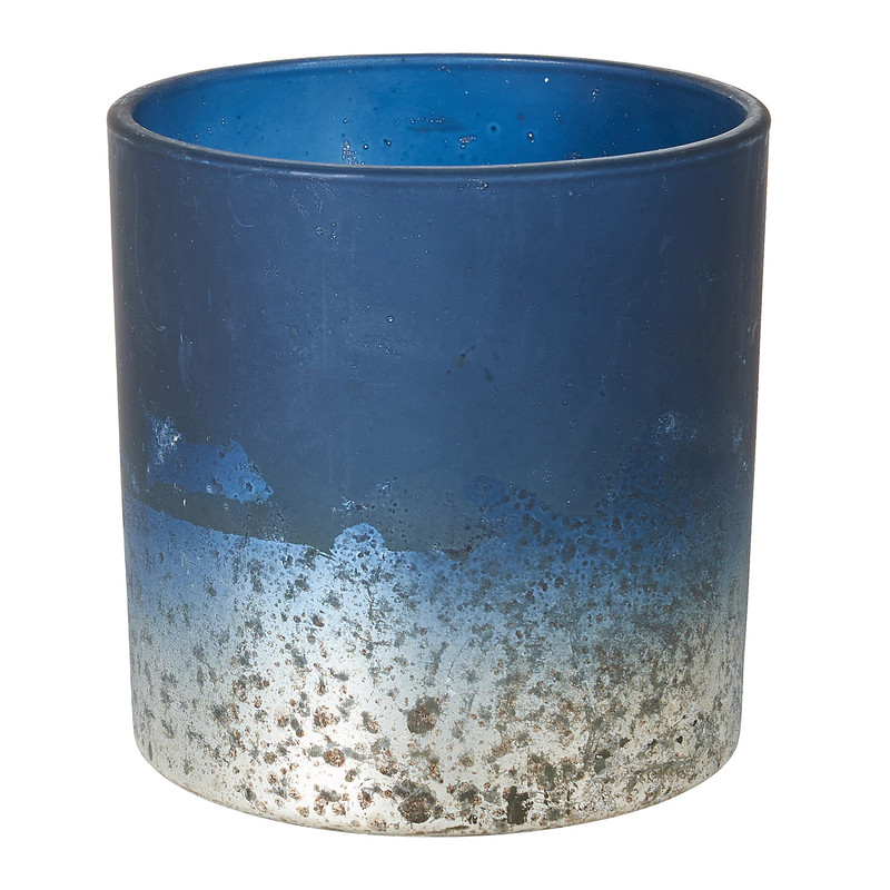 Theelichthouder groot - blauw - 10x10x10 cm