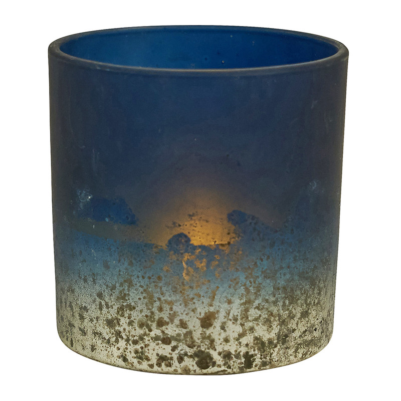 Theelichthouder groot - blauw - 10x10x10 cm