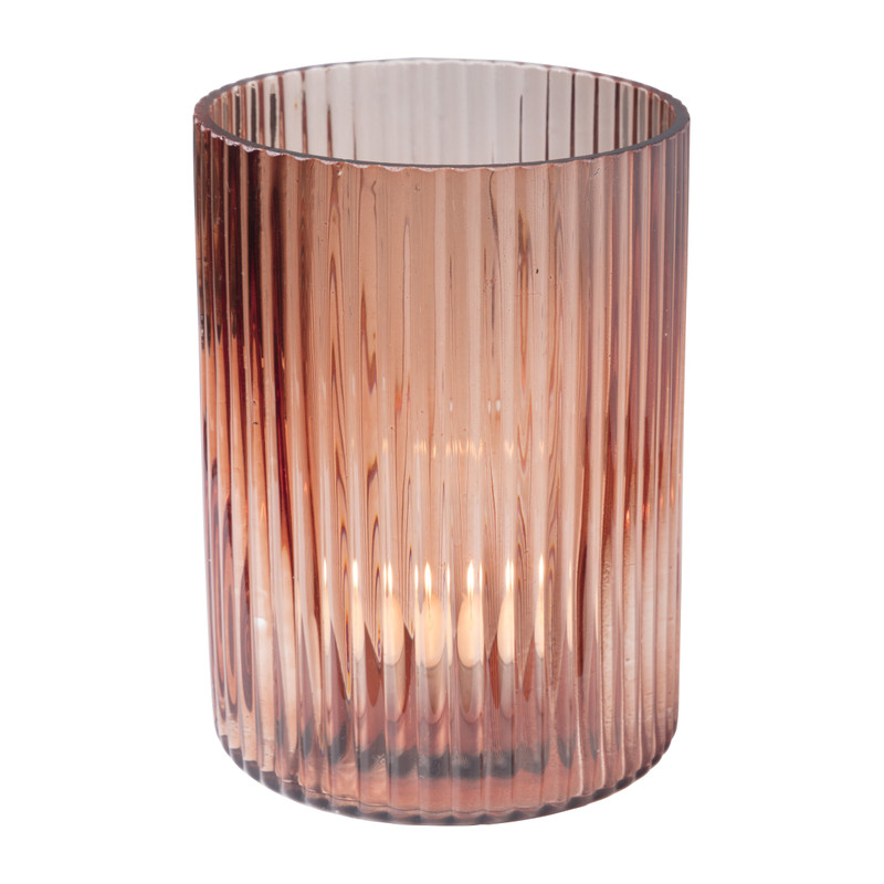 Waxinelichthouder ribbel - oranje - ⌀12x15.8 cm