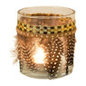 Theelichthouder met veren - zwart - ⌀7X8 cm