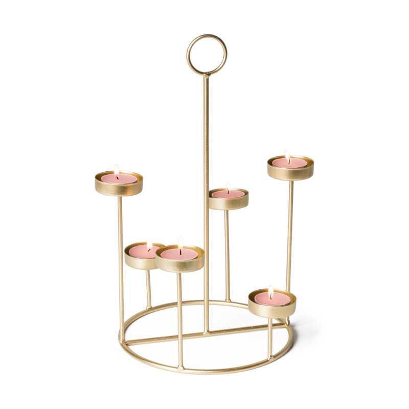 Waxinelichthouder tray - goudkleurig - set van 6 