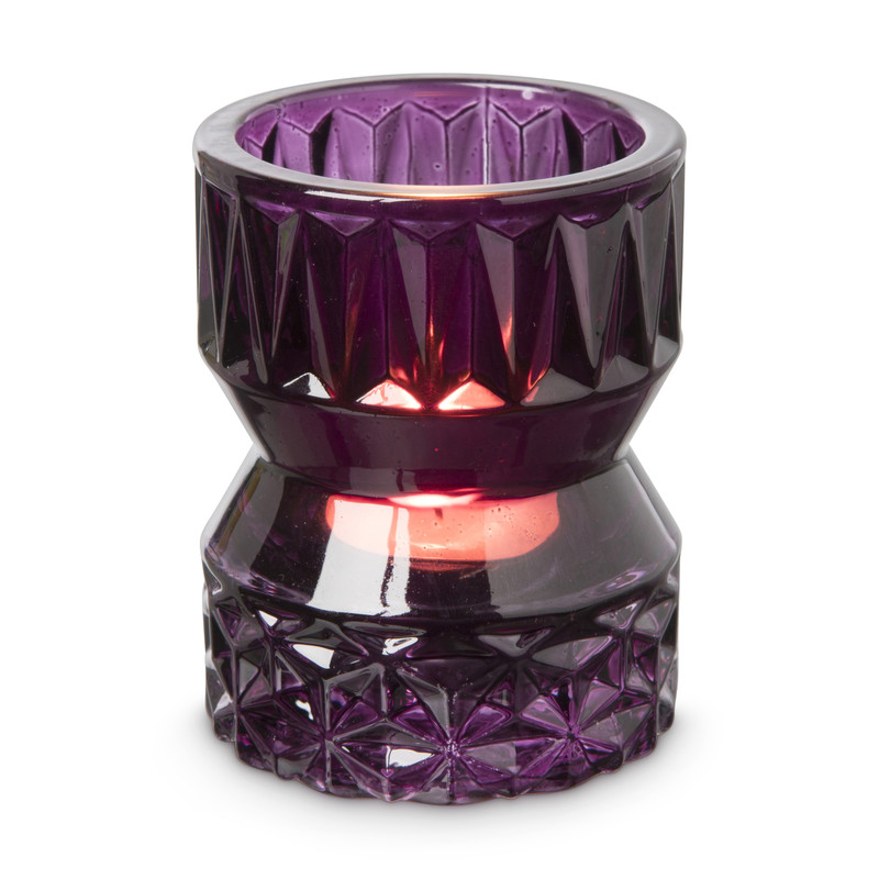 Theelichthouder zandloper klein - paars - ⌀7x9 cm