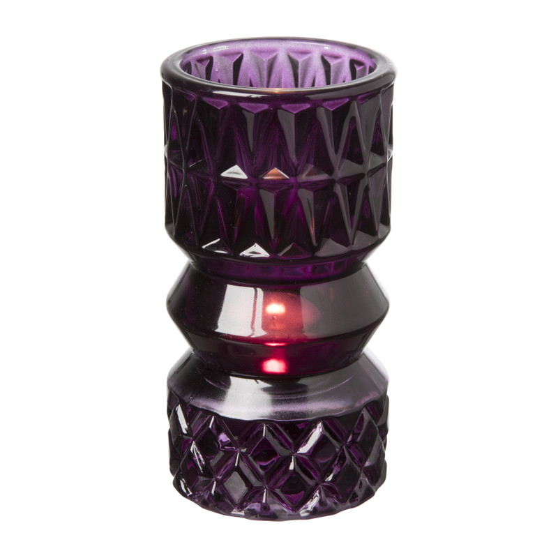 Theelichthouder zandloper groot - paars - ⌀7x13,7 cm
