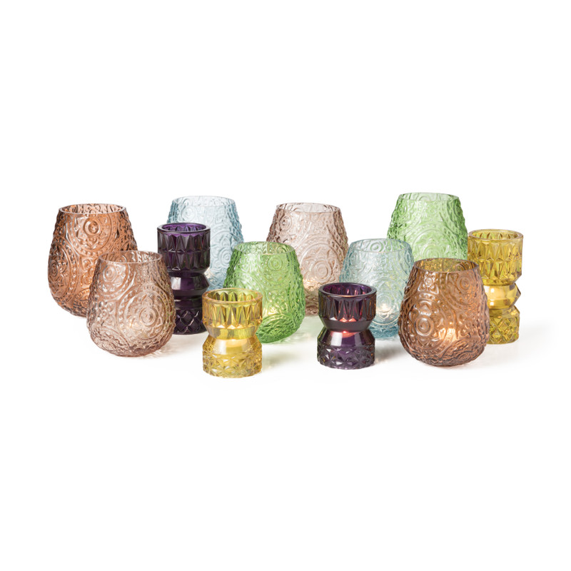 Theelichthouder zandloper groot - paars - ⌀7x13,7 cm