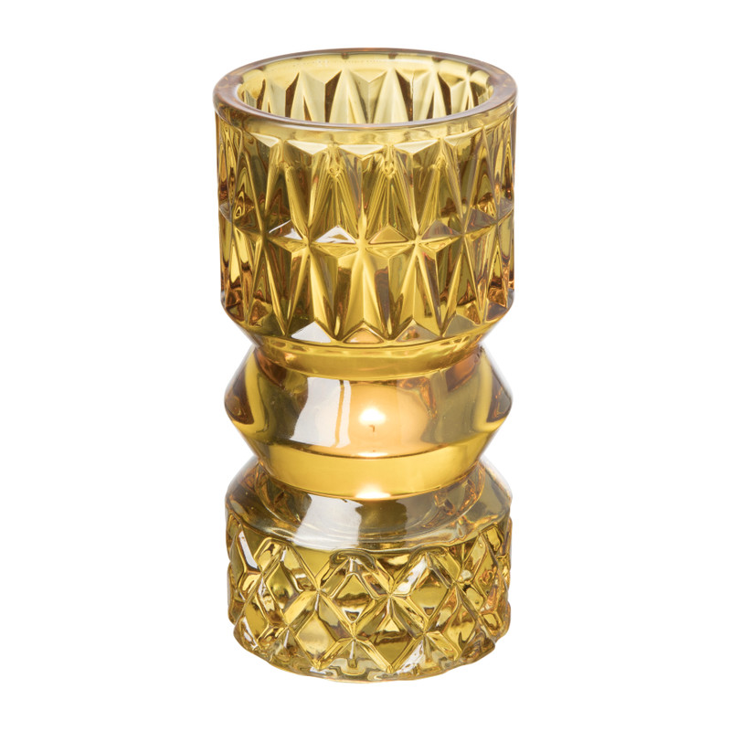 Waxinelichthouder zandloper groot - okergeel - ⌀7x13.7 cm
