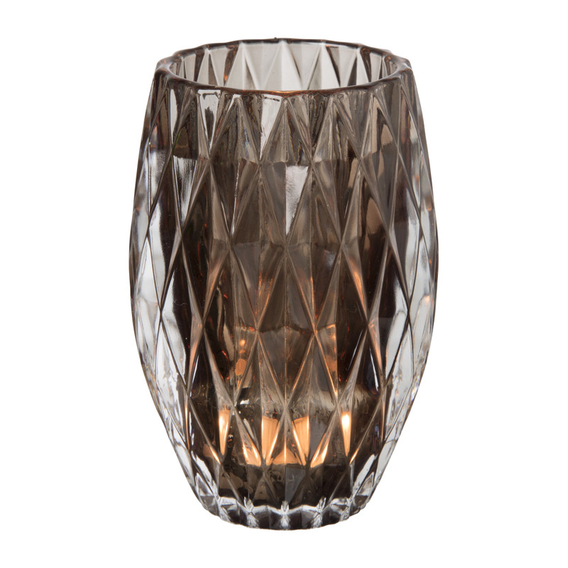 Waxinelichthouder ribbel hoog - grijs - ø8x12,5 cm