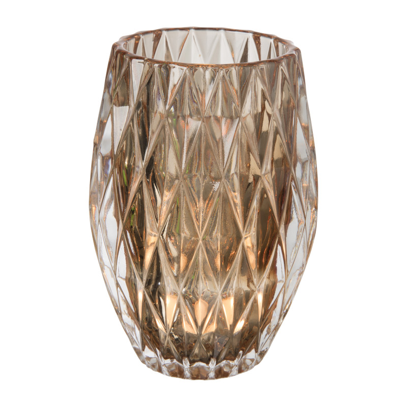 Waxinelichthouder ribbel hoog - beige - ø8x12,5 cm