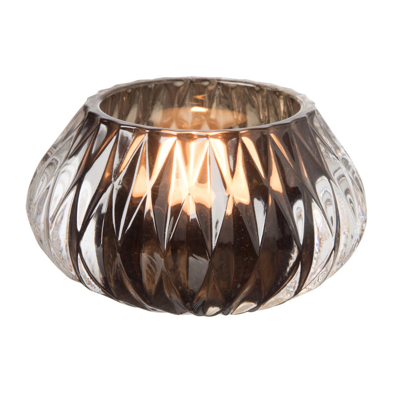 Waxinelichthouder ribbel laag - grijs - ø10x7 cm