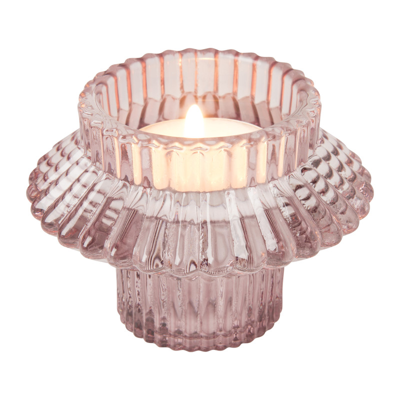 Waxinelichthouder ribbel - roze - ⌀8x5.5 cm 