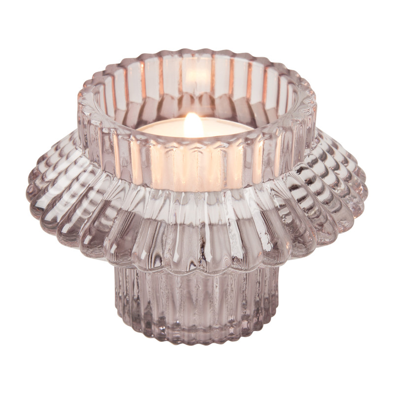 Theelichthouder ribbel - paars - ⌀8x5.5 cm 