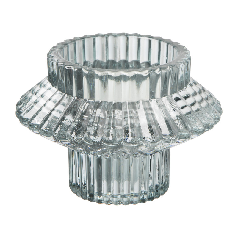 Waxinelichthouder ribbel - blauw - ⌀8x5.5 cm 