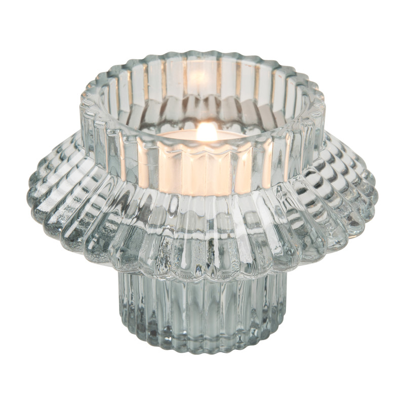 Waxinelichthouder ribbel - blauw - ⌀8x5.5 cm 