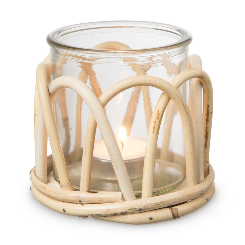 Theelichthouder rotan - klein - ⌀9,5x10 cm