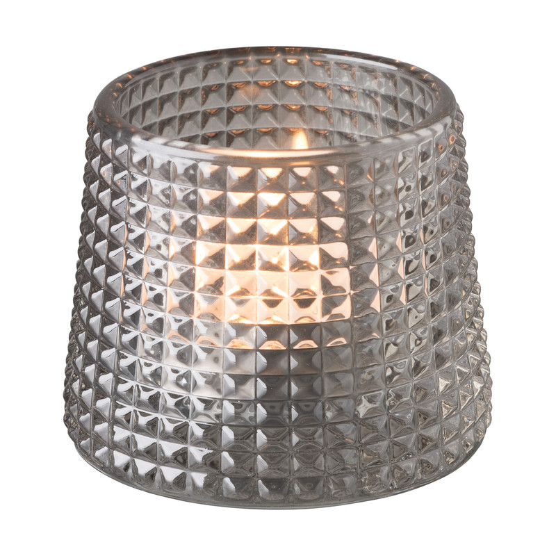 Theelichthouder reliëf laag - grijs - ⌀8x7 cm