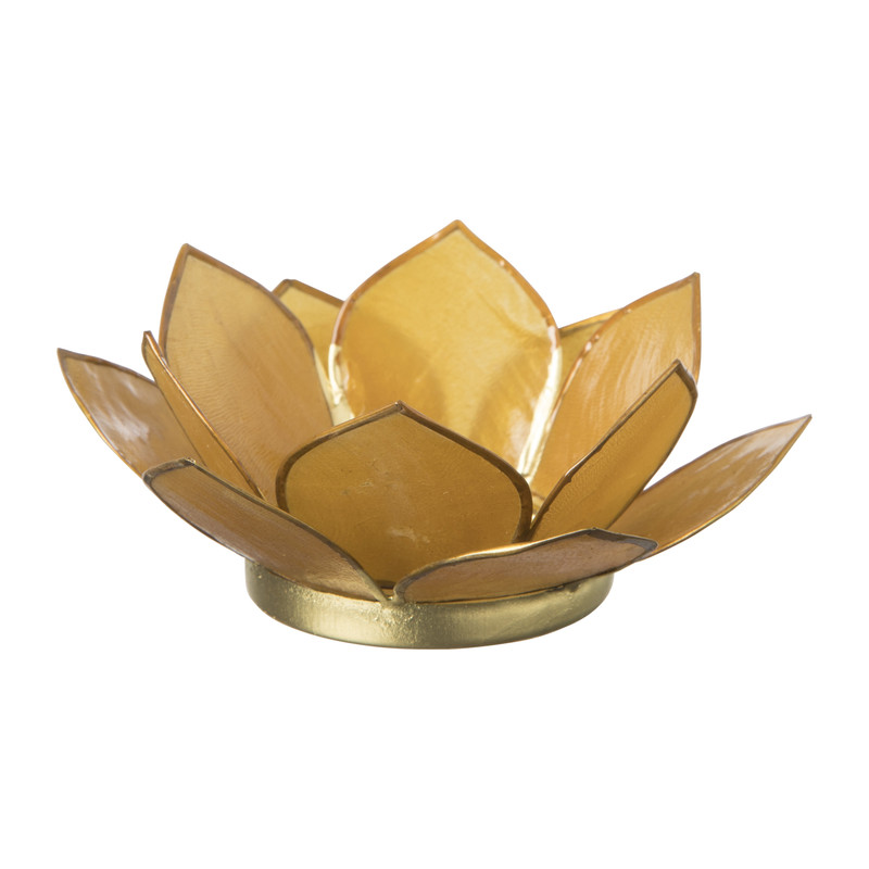 Theelichthouder lotus - okergeel - ⌀10x4 cm