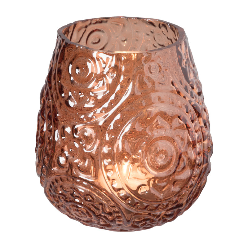 Theelichthouder bohemian - donkerroze - ø11x12 cm