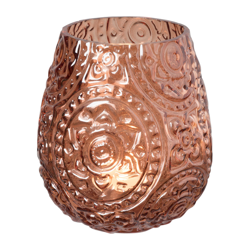 Theelichthouder bohemian - donkerroze - ø12.5x14.5 cm