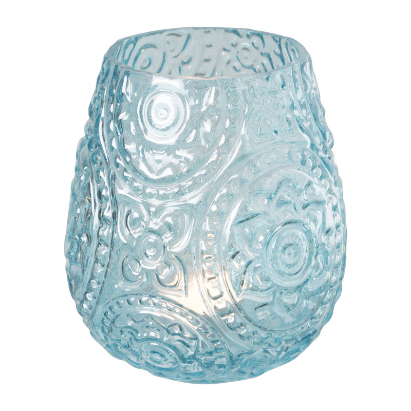 Waxinelichthouder bohemian - blauw - ø12.5x14.5 cm