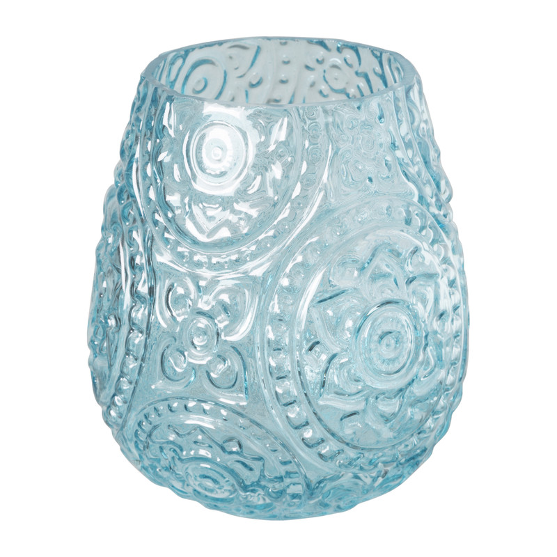 Waxinelichthouder bohemian - blauw - ø12.5x14.5 cm