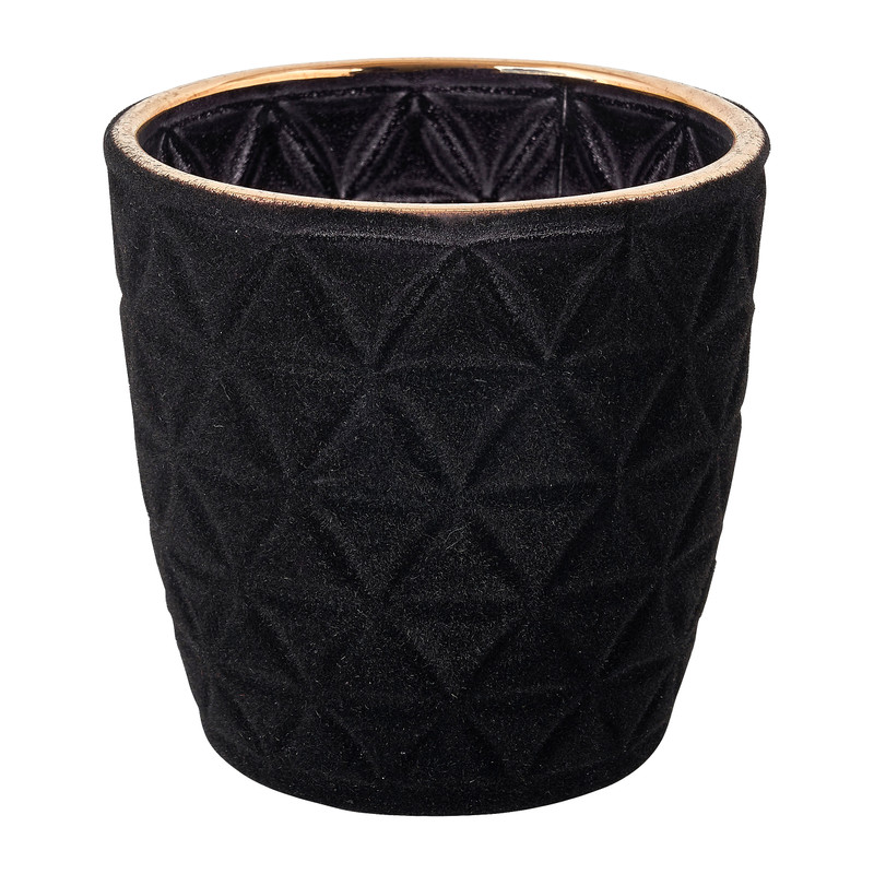 Theelichthouder velvet driehoek - zwart - ø7x7.5 cm