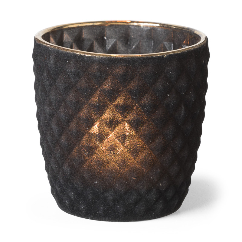 Theelichthouder velvet driehoek - zwart - ø7x7.5 cm