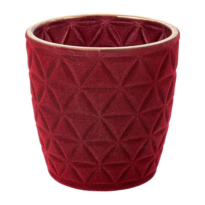 Theelichthouder velvet driehoek - rood - ø7x7.5 cm
