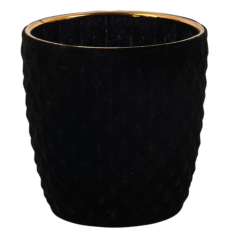 THEELICHTHOUDER VELVET RUIT - zwart - Ø7X7.5 CM