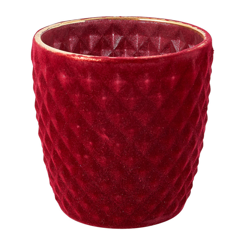 Waxinelichthouder velvet ruit - rood - ø7x7.5 cm