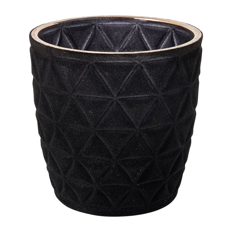 Theelichthouder velvet driehoek - zwart - ø8.5x9 cm