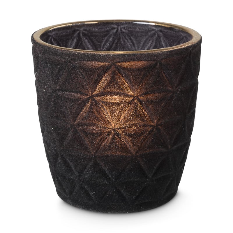 Theelichthouder velvet driehoek - zwart - ø8.5x9 cm