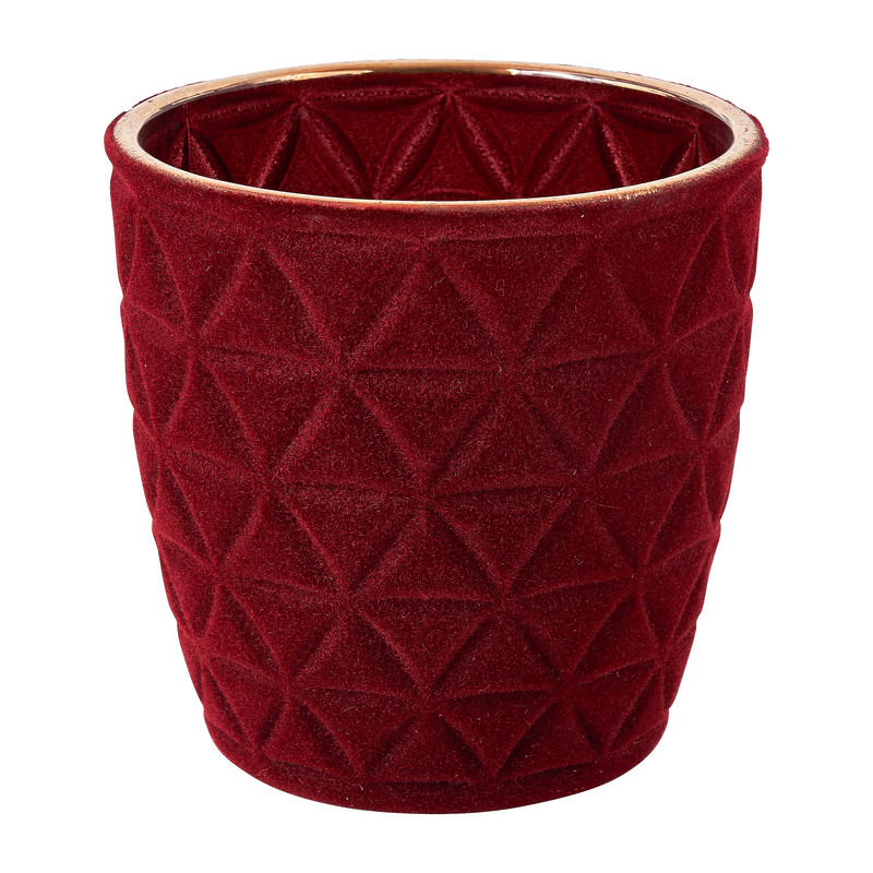 Theelichthouder velvet driehoek - rood - ø8.5x9 cm