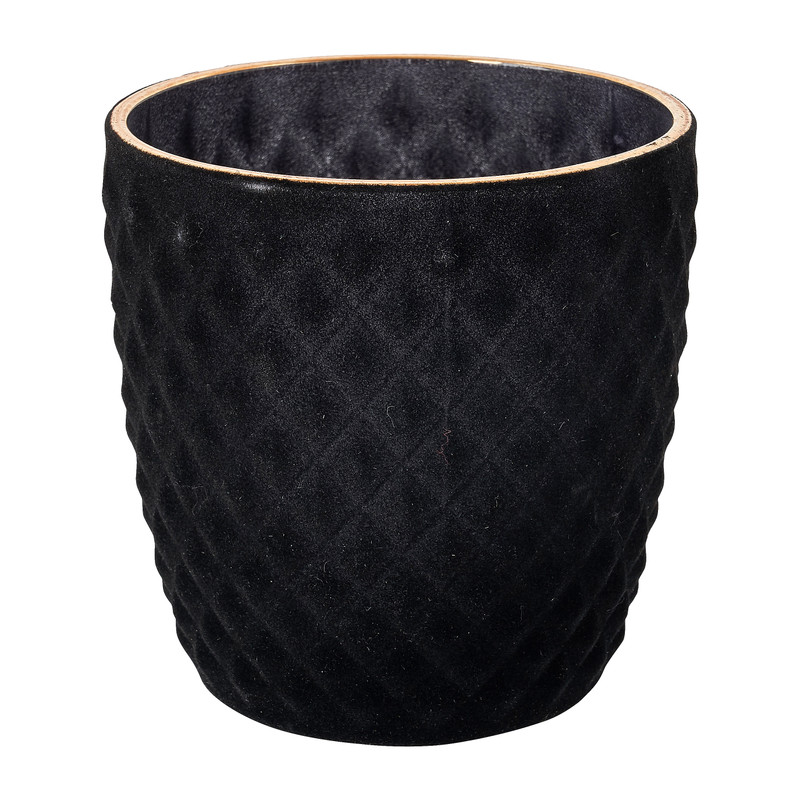 Theelichthouder velvet ruit - zwart - ø8.5x9 cm