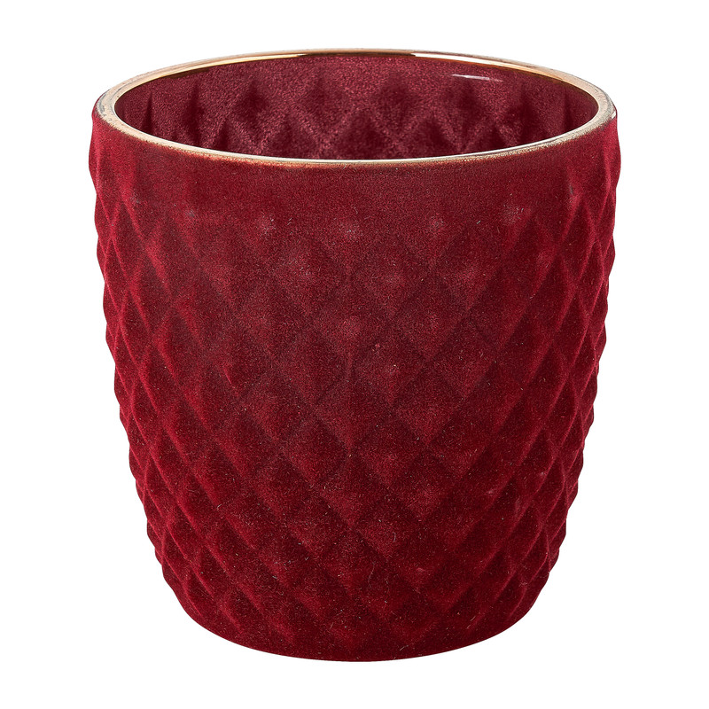 Theelichthouder velvet ruit - rood - ø8.5x9 cm