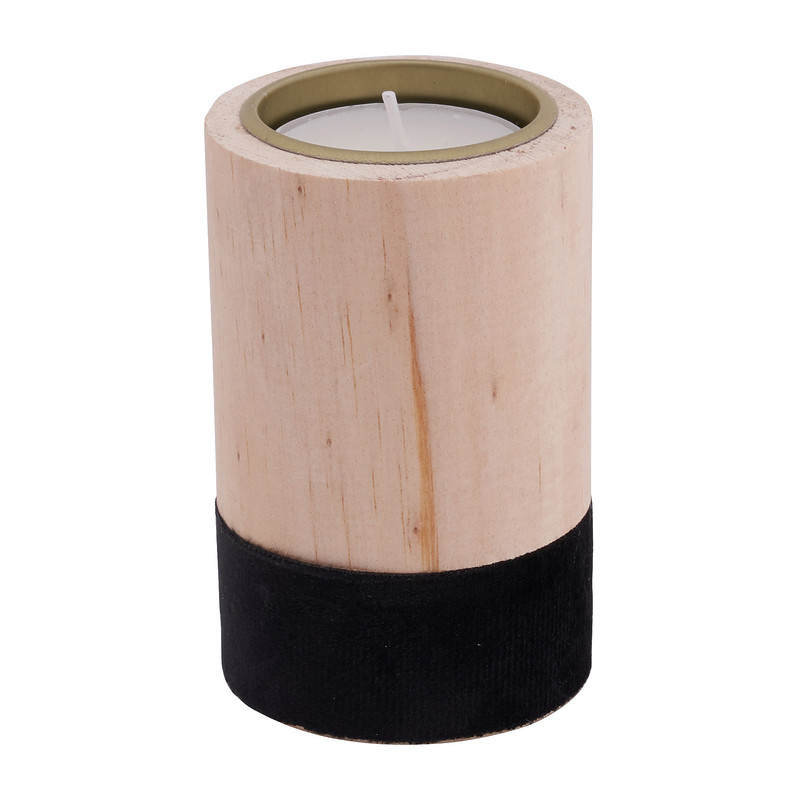 Theelichthouder hout/zwart - klein - Ø5.5x9 cm 