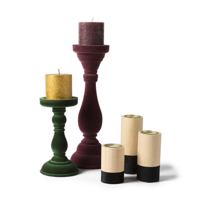 Theelichthouder hout/zwart - klein - Ø5.5x9 cm 