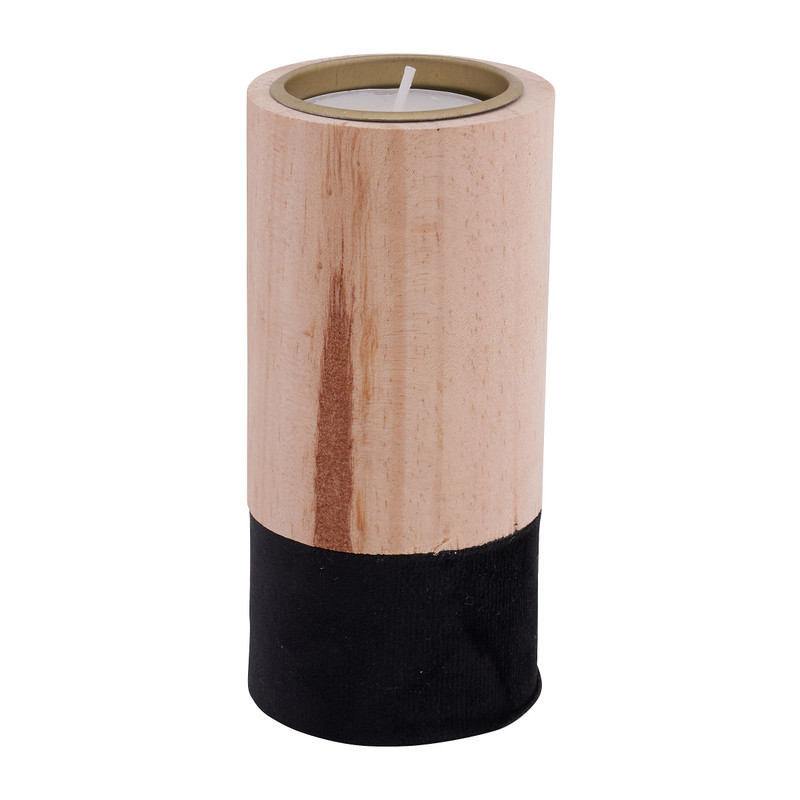 Theelichthouder hout/zwart - middel - Ø5.5x12 cm 